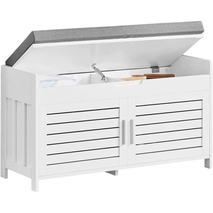 SoBuy FSR102-W Meuble Bas Entrée avec Coussin Rembourré Confortable avec Coffre Intégré et 2 Portes 90x33x80 cm