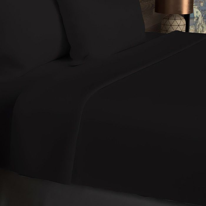 Drap plat en coton 57 fils 240x290 cm UNI noir par Soleil docre