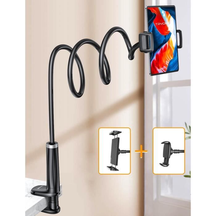 Support de tablette rotatif réglable en hauteur avec col de cygne, roues de verrouillage amovibles pour