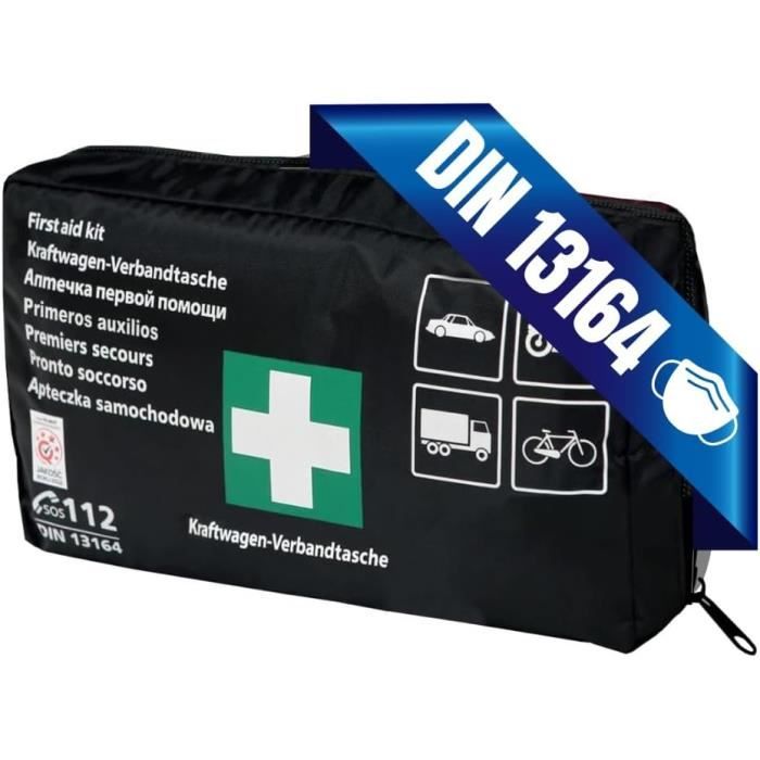 Trousse De Secours Voiture DIN 13164 Notlok - Étanche, Noire - Pour Moto, Bateau, Vélo