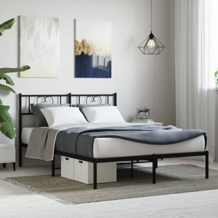 vidaXL Cadre de lit métal avec tête de lit noir 120x190 cm 355460