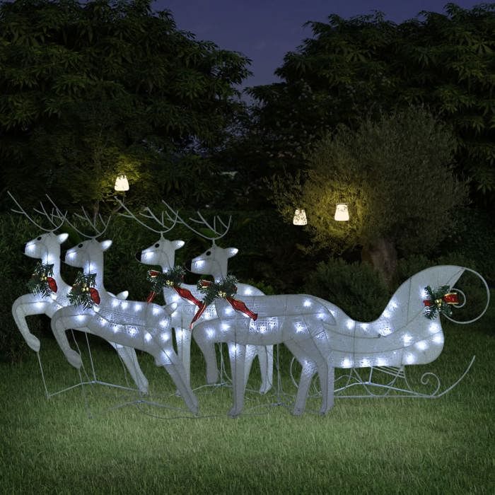 vidaXL Décoration de Noël Renne et traîneau 100 LED extérieur blanc 3100429