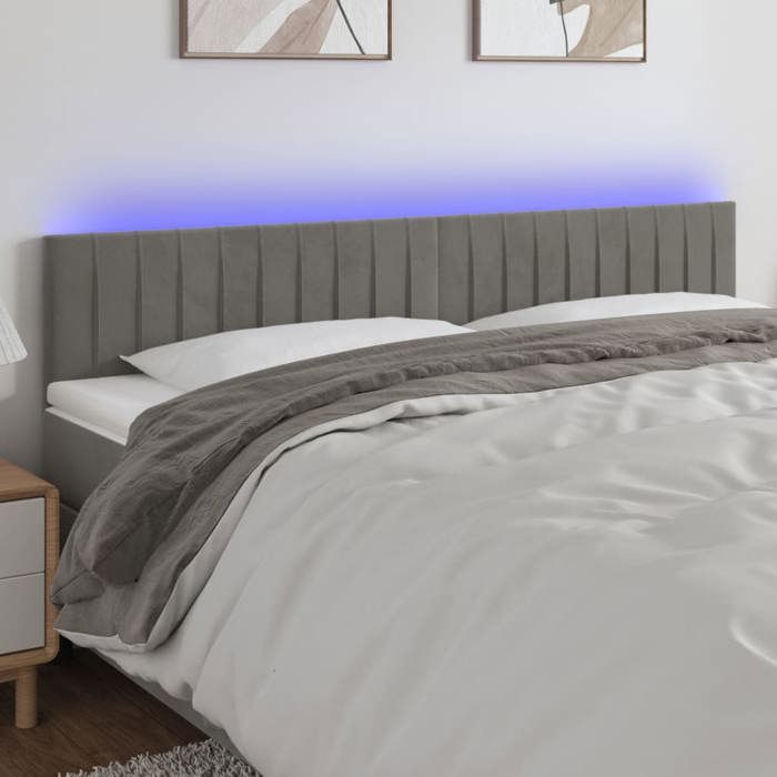 vidaXL Tête de Lit à LED Meuble de Chambre à Coucher Accessoire de Lit Double Tête de Cadre de Lit Intérieur Gris Clair 3121904
