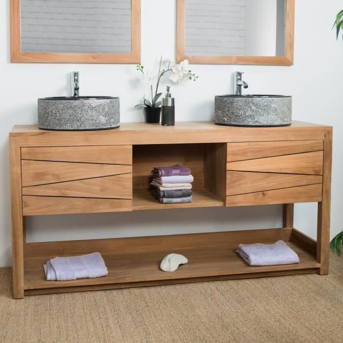 Meuble double vasque de salle de bain en teck c...  Achat / Vente