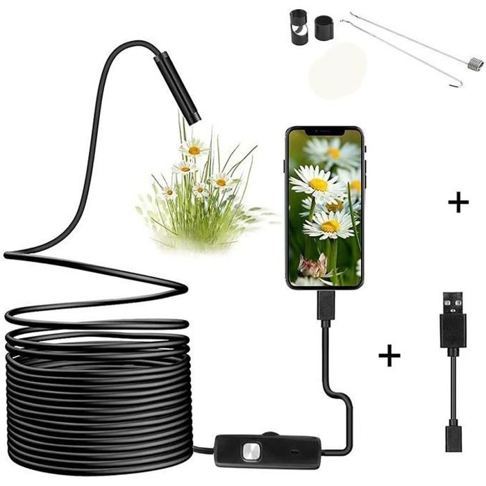 Endoscope industriel - Caméra endoscope étanche IP67 5,5 mm pour téléphones et ordinateurs Android - 5 m