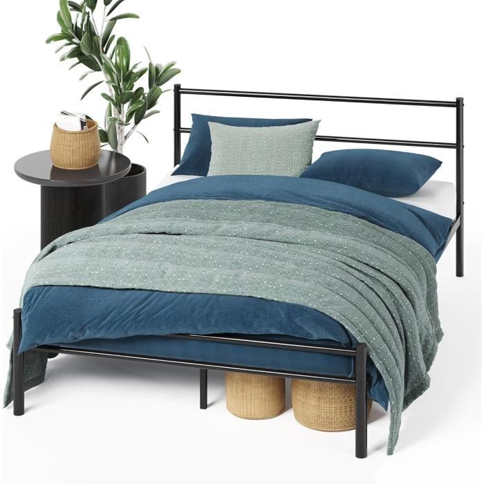 Lit 2 Personnes, Lit 140x190 Cm, Cadre De Lit En Métal Avec Des Lattes