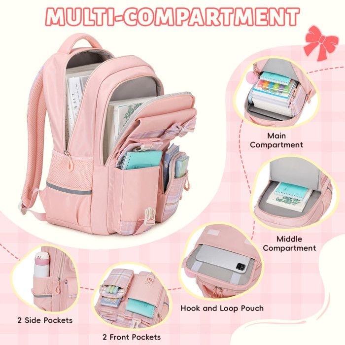 Cartable école Enfant Kawaii - Protection Dos, Bandes Réfléchissantes - Rose Grande Taille