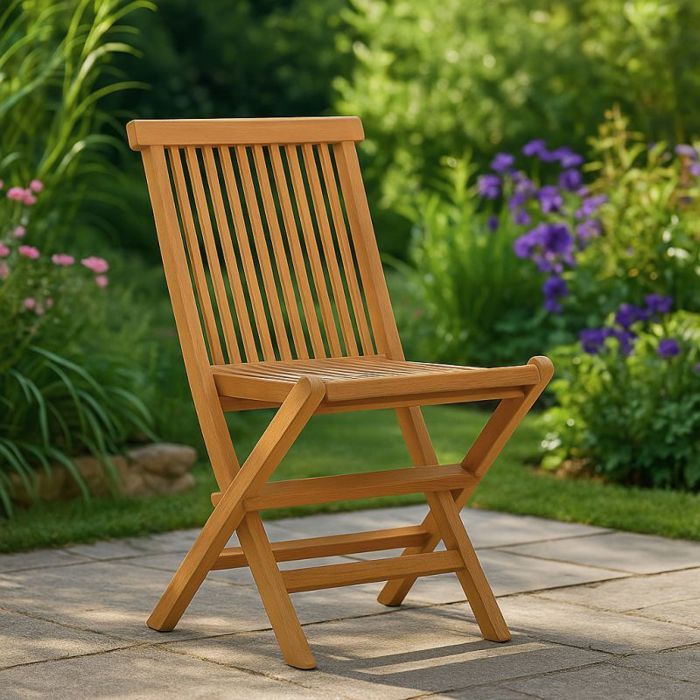 Lot 2 chaises de jardin pliantes bois de teck massif huilé - ANCOLIE ...