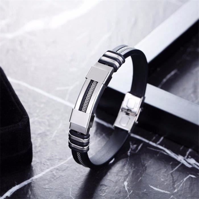 Bracelet Magnétique en Titane Noir & Lignes Or - Bracelets Tendances