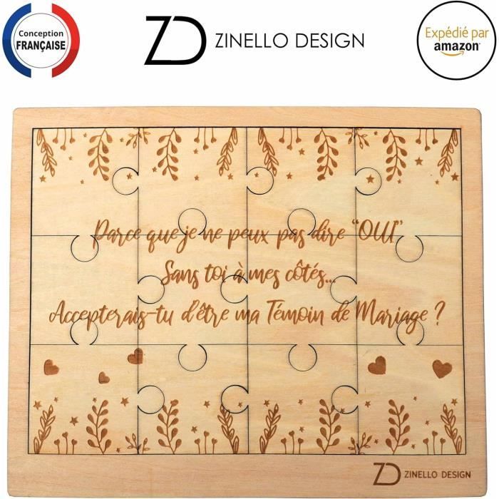 ZINELLO DESIGN - Puzzle En Bois Annonce Grossesse Pour Parrain, Idee Cadeau Casse Tete Original Et Personnalise Pour Faire Votre Demande Annonce Naissance De Bebe Avec Pochette Cadeau Avec Cadre