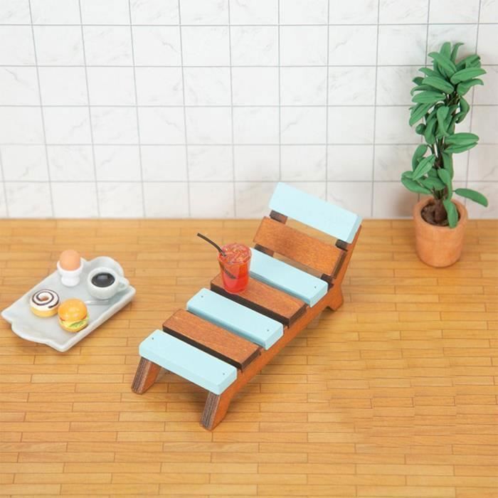 Mini chaise longue transat pliant en bois - 18x22x20cm pour nounours poupees