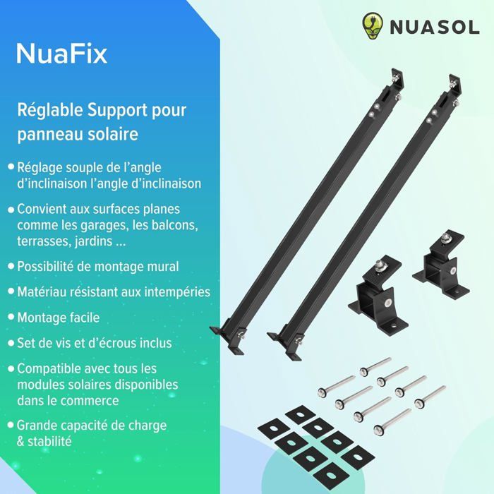 Support Balcon Panneau Solaire Réglable 0°-30° – Kit Aluminium Pour 1 Panneau + Onduleur, Sans Perçage