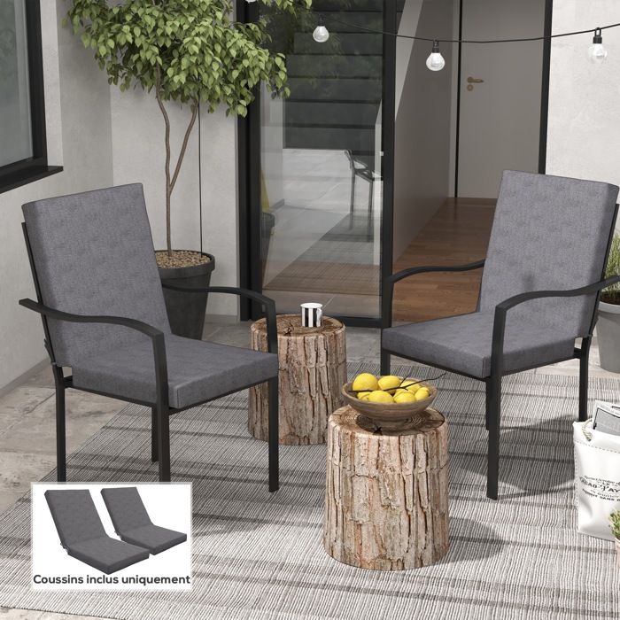 Coussins Chaise Jardin Outsunny - Lot De 6 - 42x42cm - Rembourrage 3cm - Gris