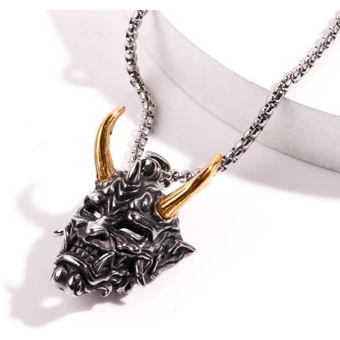 Collier Avec Pendentif Tête De Mort Pour Homme, Collier Gothique Joker, Collier Avec Pendentif Tête De Mort De Clown Maléfique Avec Chaîne De 60 Cm, Collier Crâne D'Halloween, Bijou Punk Pour Homme