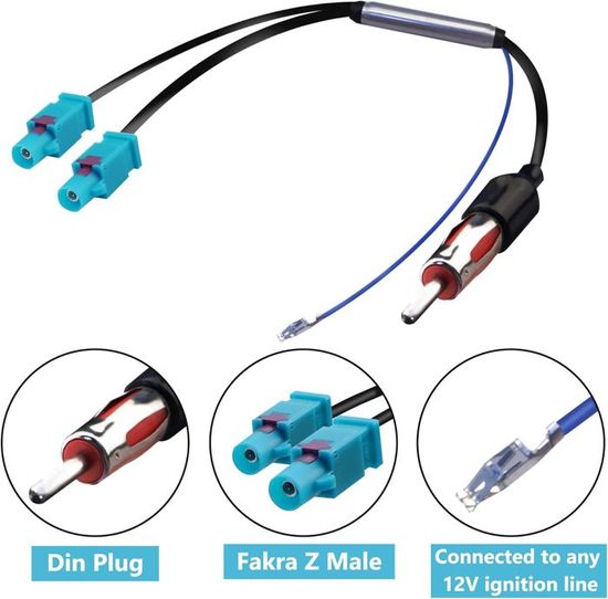 Adaptateurs Antenne Fakra Z Vers DIN – Kit 3 En 1, 15 Cm, Pour Autoradio DAB+/FM/AM