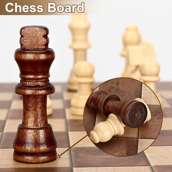 Jeu D'échecs En Bois Pliable 3 En 1 – Échecs, Dames Et Backgammon – Plateau 24x24x2 Cm – Voyage, Famille, Anniversaire – Fait Main, Non Magnétique