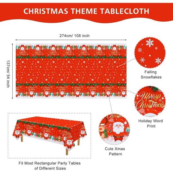 Nappe De Noël Plastique Rectangulaire 137x274cm - Motif Flocons De Neige, Imperméable Et Lavable