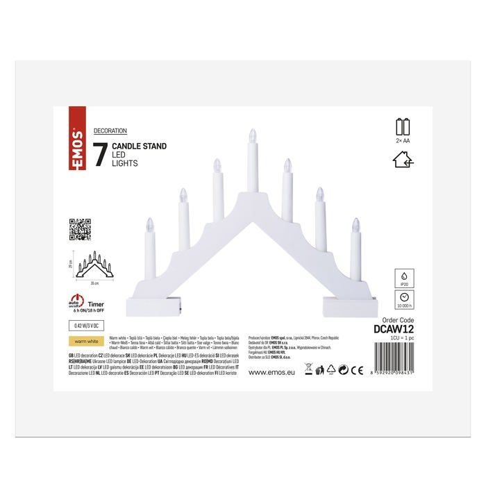 Bougeoir De L'Avent LED En Bois - 7 Bougies, Lumière Blanc Chaud, Avec Interrupteur Et Ampoule De Rechange (40x30 Cm)