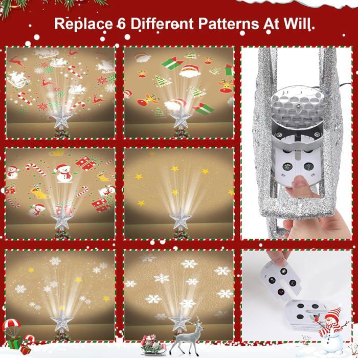 Étoile De Noël Lumineuse Avec Projecteur LED - 6 Motifs Rotatifs 3D, Décoration De Sapin, Pour Plafond, Fêtes