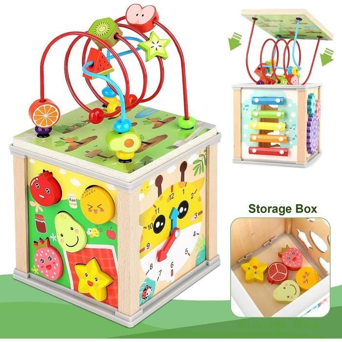 Cube D'activités Montessori Bébé 1 An – 9 Jeux Sensoriels, ABS Sans BPA – Pliable Avec Poignée | Jouet éducatif Voyage 12-18 Mois+