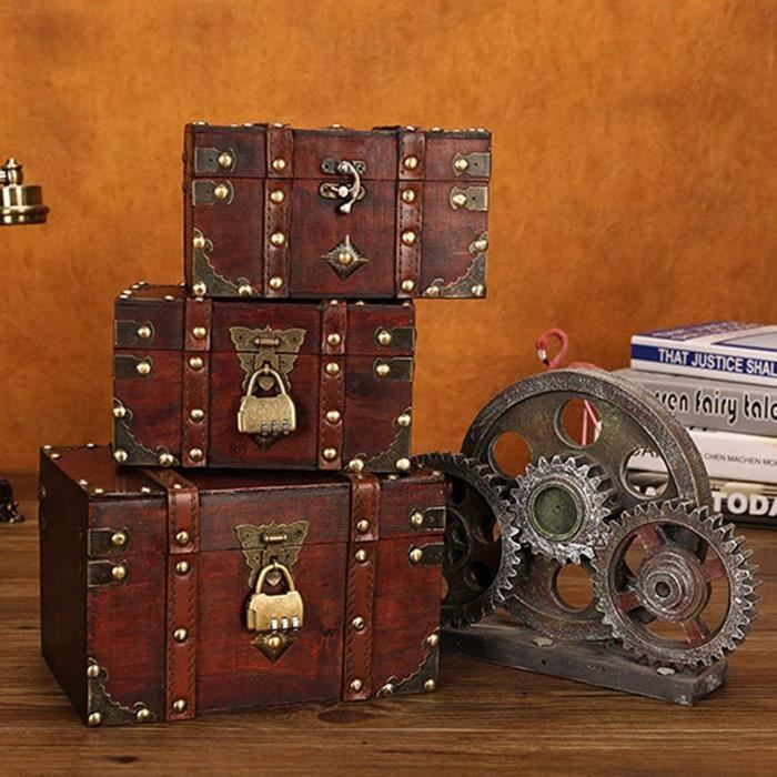 Coffret Bois Décoration Intérieur Coffre Au Trésor Bois Vintage 15x12x7.5 Cm - Avec Serrure à Combinaison Coffre Trésor