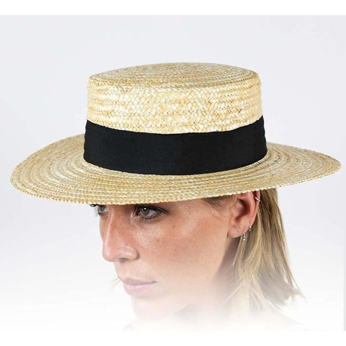 Chapeau Fedora En Paille Naturelle - Bord Large 8 Cm - Fabriqué En Italie - Taille 57 Cm - Unisex