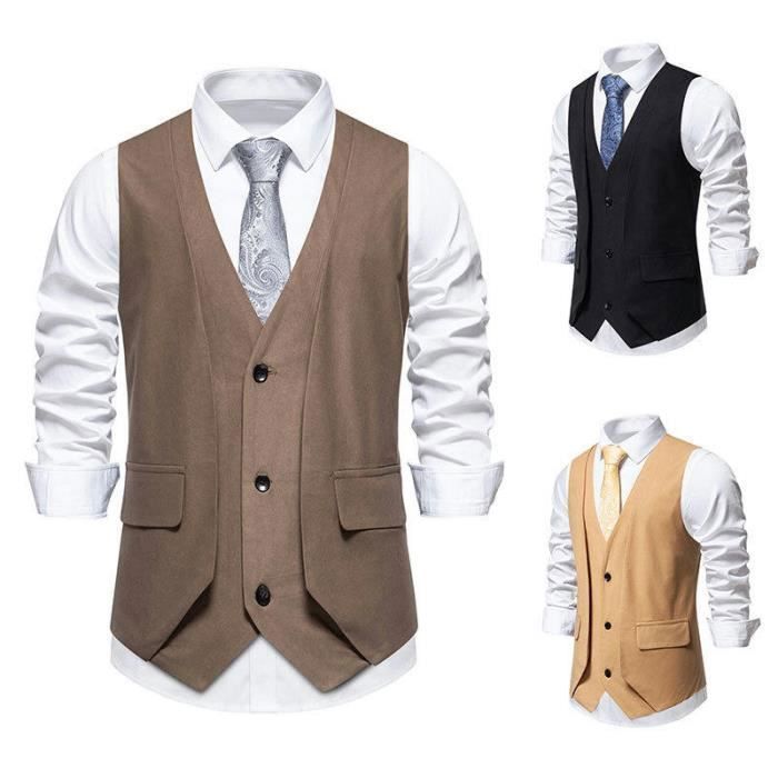Nouveaux hommes gilet de smoking gilet et cravate marron