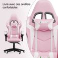 BIGZZIA Chaise de jeu - Chaise gamer - Pivot Chaise robuste -Design ergonomique avec coussin et dossier inclinable - Rose et Blanc-3