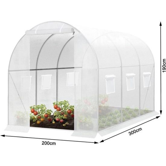 Serre De Jardin Serre De Jardin Tunnel Serre Tunnel 6 M² Avec 6 Fenetres Porte Enroulable Toile Pe Structure En Acier Galvanise Blanc 91727076