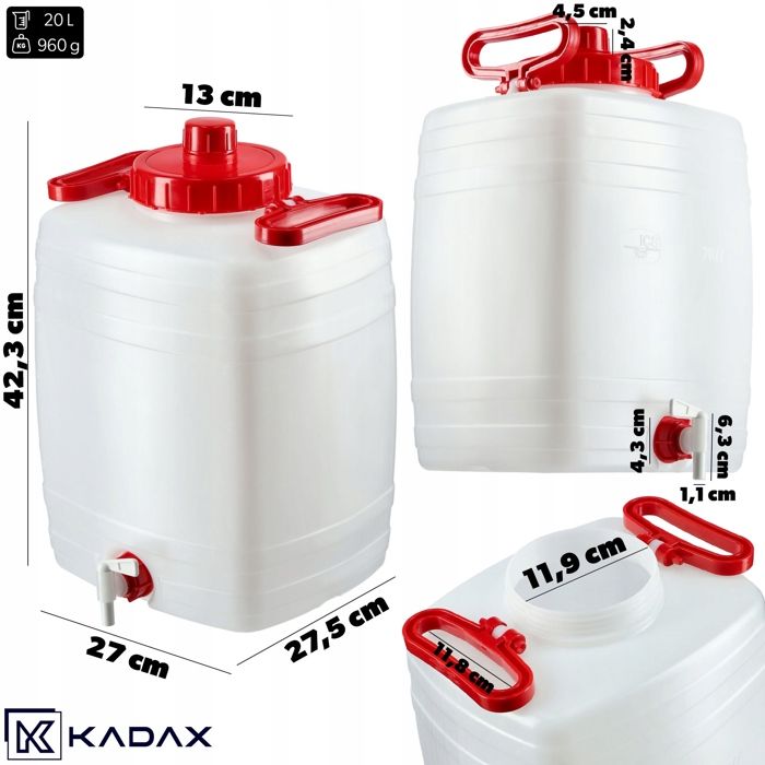 AMX Home Lot De 2 Bidons Plastique 20 L – Avec Bouchon à Vis, Homologation ONU, Alimentaire, Pour Eau, Alcool, Huile