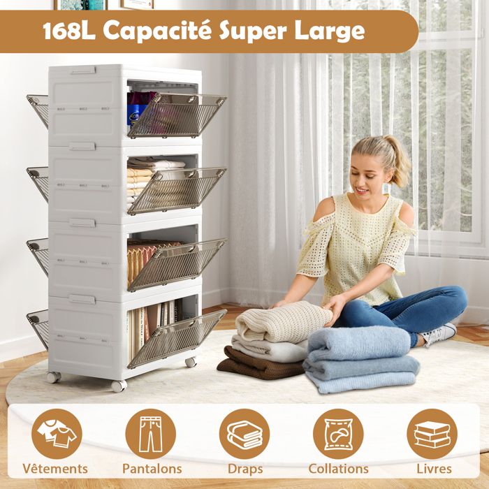 Boîte De Rangement Pliable Ergocar - Organisateur Plastique Transparent Avec Couvercle, Ouverture Sur 5 Côtés Pour Salon, Chambre Et Bureau