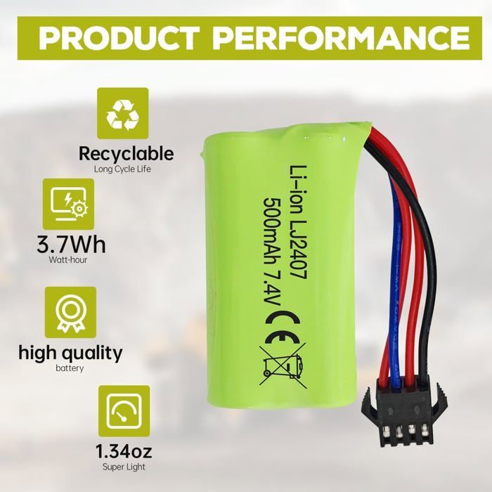 Lot De 2 Batteries Li-ion 11.1V 2000mAh Avec Chargeur USB Pour Airsoft Et RC - Connecteur SM-2P