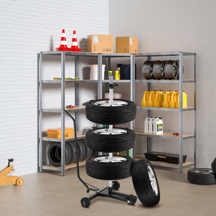 Étagère à Pneus Murale En Acier Galvanisé - Réglable, Pliable, Charge Max 136 Kg, Pour Garage, Cave, Atelier