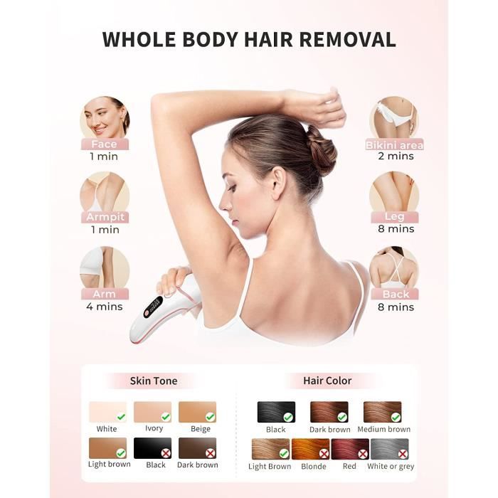 Épilateur Lumière Pulsée (IPL) Glattol - 3 Fonctions, 9 Niveaux D'énergie, Pour Visage Et Corps
