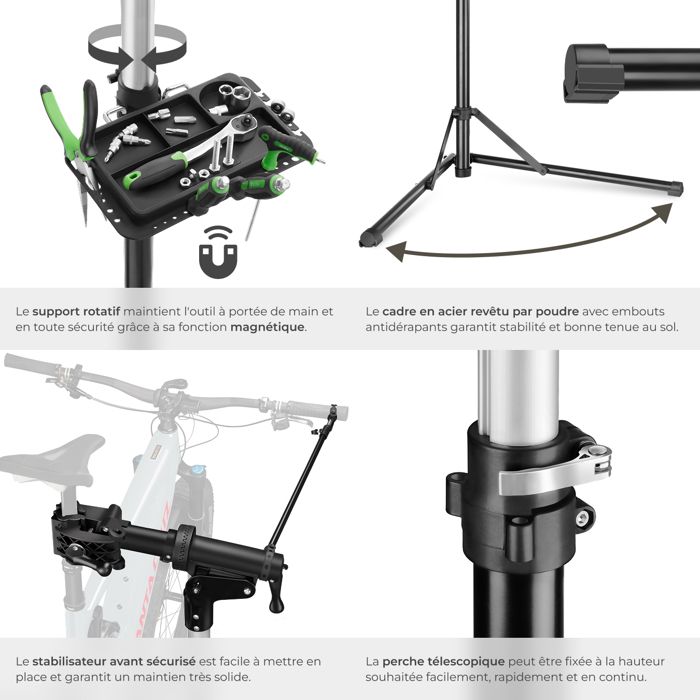 Super Pratique Ce Support De Travail Pour Vélo En Alliage D'aluminium ! Idéal Pour La Réparation Chez Soi, Pliable Et Réglable, Il S'adapte à Tous Vos Vélos (VTT, Vélo De Route). Un Vrai Gain De Place Pour L'atelier !