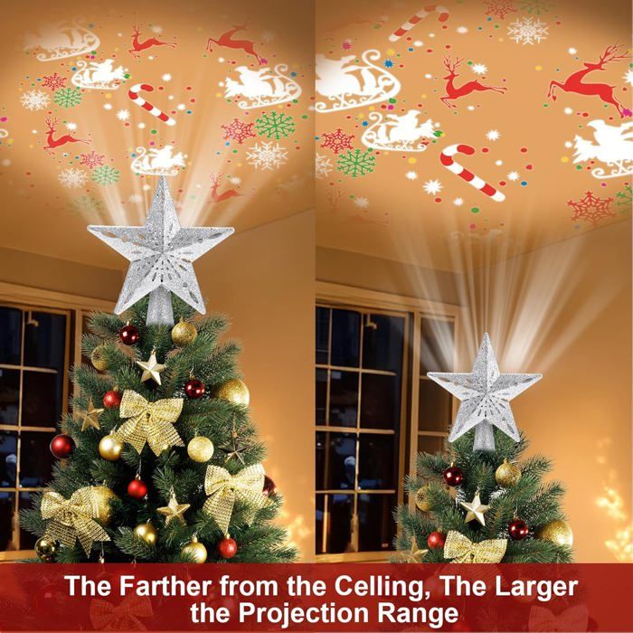 Étoile De Noël Lumineuse Avec Projecteur LED - 6 Motifs Rotatifs 3D, Décoration De Sapin, Pour Plafond, Fêtes - 13