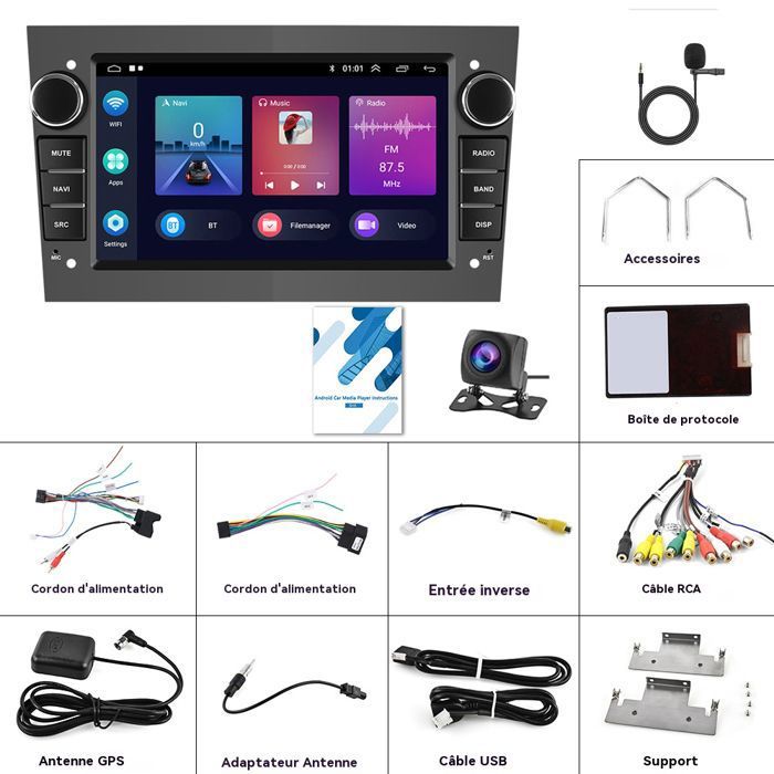 Autoradio Android 13 OiLiehu 7" Pour Opel - 2+64G, CarPlay/Android Auto Sans Fil, GPS, WiFi + Caméra Recul - Compatible Astra, Corsa, Zafira...