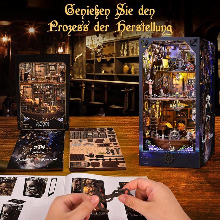 MOJINO DIY Book Nook Miniature à Construire Avec Lampes LED - Kit Puzzle 3D Maison Livres
