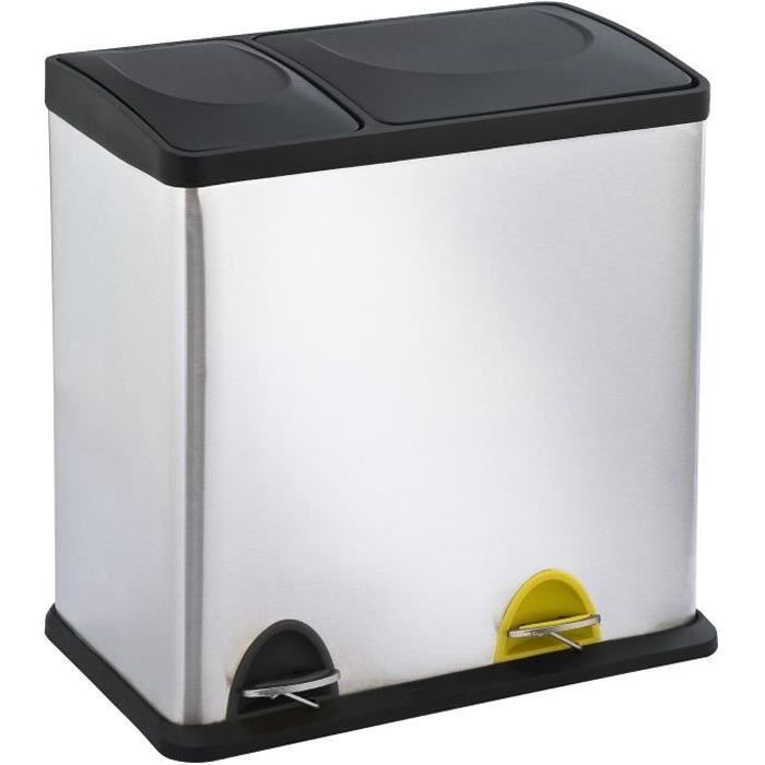 KITCHEN MOVE Poubelle à pédale inox Tri sélectif 12L+24L