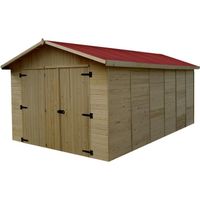 Garage en bois Panneau - 16 mm - HABRITA - ED 2848 N - Porte à 3 vantaux 200x170cm - 15,60 m²