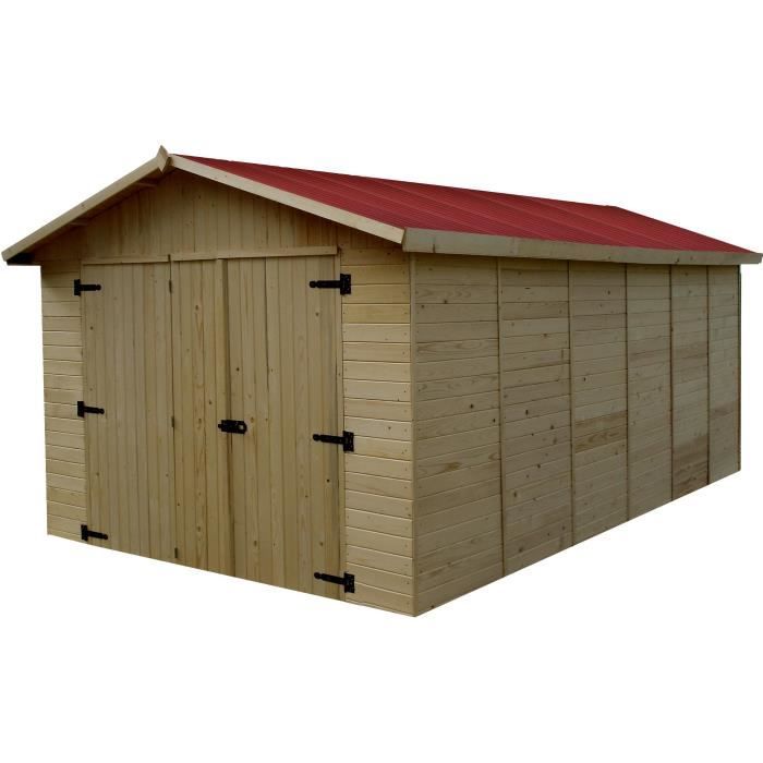 Garage en bois Panneau - 16 mm - Surface extérieure : 15,60 m²