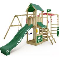 Aire de jeu pour enfant - WICKEY Smart Baboon - Cadre d'escalade avec balançoire et toboggan vert