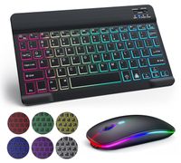 Clavier Souris Sans Fil Bluetooth pour iPad/Samsung/iPhone Tablette,Silent Rétroéclair,Rechargeable Portable Clavier,Noir