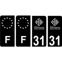 31 Haute Garonne logo noir autocollant plaque immatriculation auto sticker Lot de 4 Stickers - Angles : arrondis