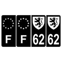 Lot de 4 Autocollants Sticker Plaque d'immatriculation Voiture 62 Blason des Flandres Noir & F Europe