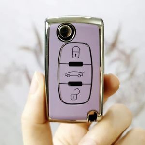 BOITIER - COQUE DE CLÉ Coque de clé de voiture en TPU pour KIT,télécommande à 2 ou 3 boutons,étui à rabat,cristaux en C2,C3,C4,C5,C6- 3 Buttons Purple