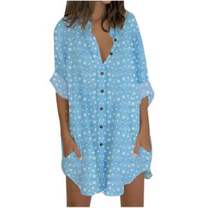 ROBE Robe Chemise Femme Courte Mini Manches 3-4 Imprimé Couleur Patchwork Blue