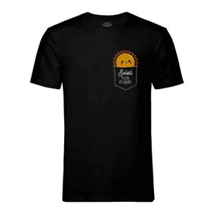 T-SHIRT T-shirt Homme Col Rond Noir Soleil plein les Poches Illustration Dessin Soleil Mignon