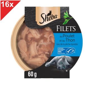 BOITES - PATÉES SHEBA Filets au poulet & au thon MSC plaisir pour chat 16 dômes 60g