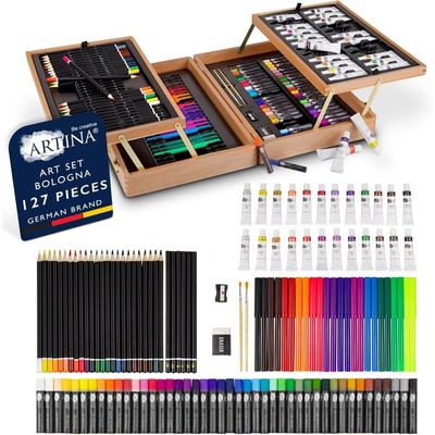 Artina 24 Pieces Acrylic Painting Kit With Paris Aluminium Easel 5 Pieces Corsica Series Canvas - Art Set For Beginners And Hobbyists, Portable And Foldable - View #2